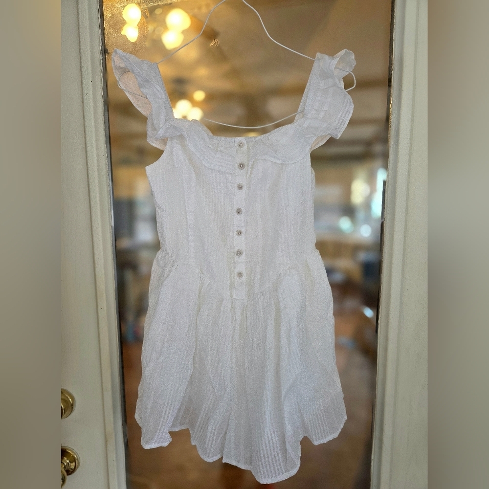 XS Aerie AE American Eagle White Ruffle romper One Piece Shorts Small - Picture 3 of 7